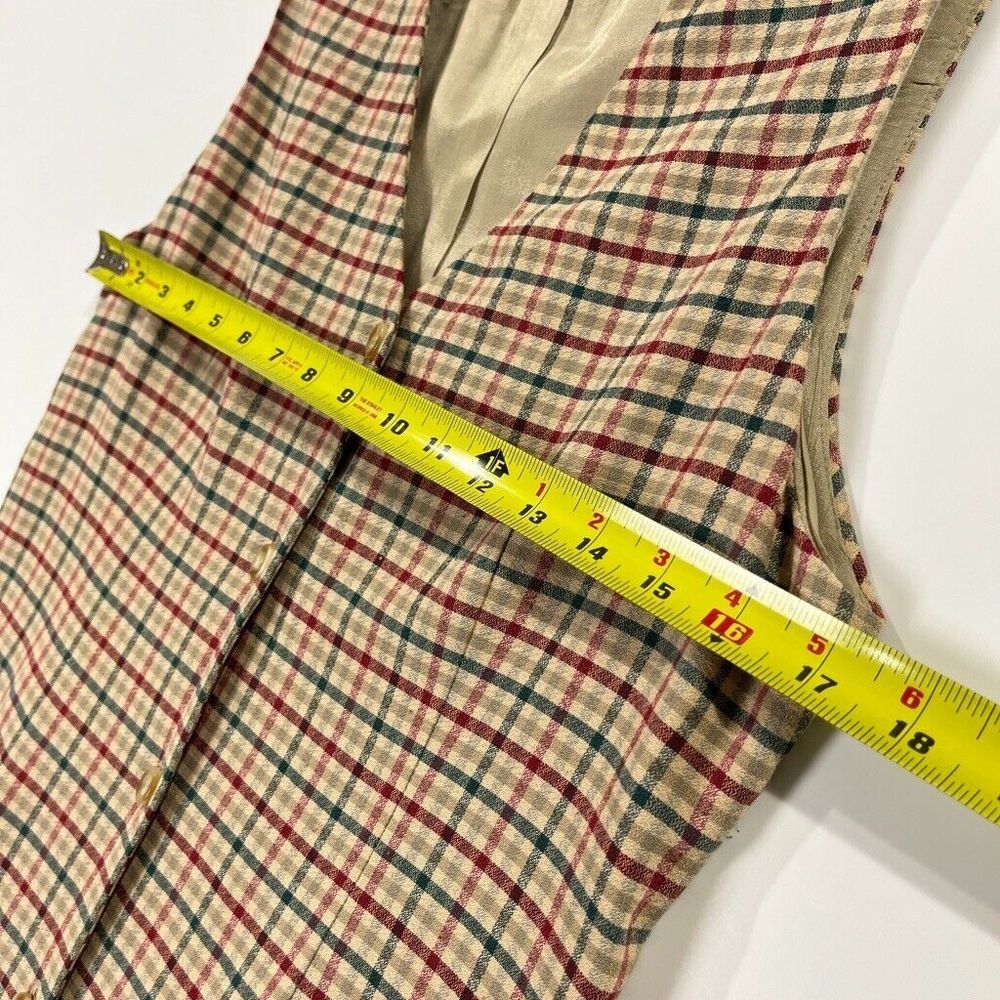 Vintage Plaid Vest Dress Button Down Tan Neutral Academia Preppy Sz Small - Picture 9 of 9